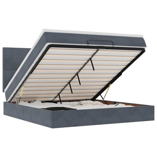 Османска легло с матраци и LED, тъмносиво, 180x200 см, кадифе