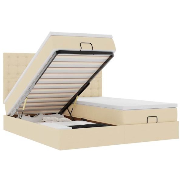 Османска легло с матраци и LED, кремаво, 180x200 см, плат