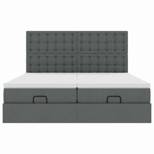 Османска легло с матрак и LED, тъмносиво, 200x200 см, плат