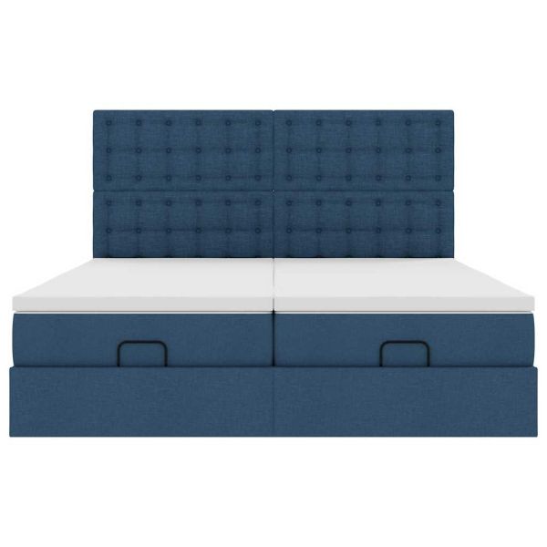 Османска легло с матрак и LED, синьо, 200x200 см, плат