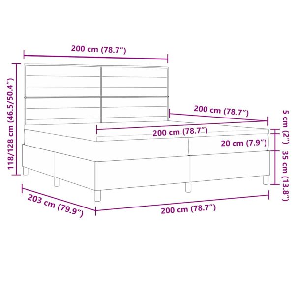 Легло с пружинирана основа Тъмен сив 200 x 200 cm текстил