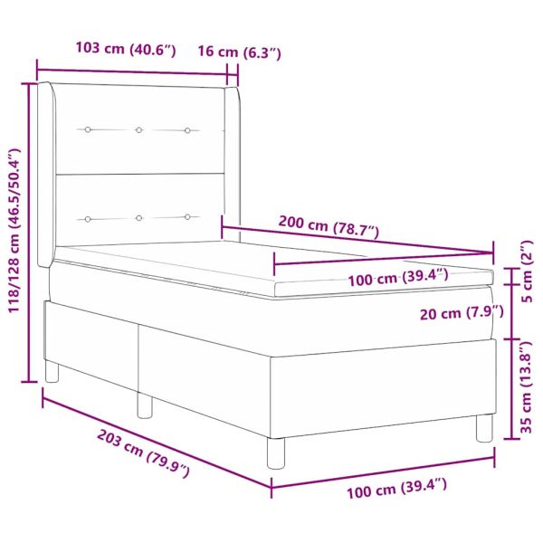 Легло с пружинирана основа с матрак Таупе 200 x 100 cm текстил
