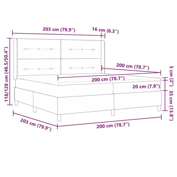 Легло с пружинирана основа с матрак Синьо 200 x 200 cm текстил