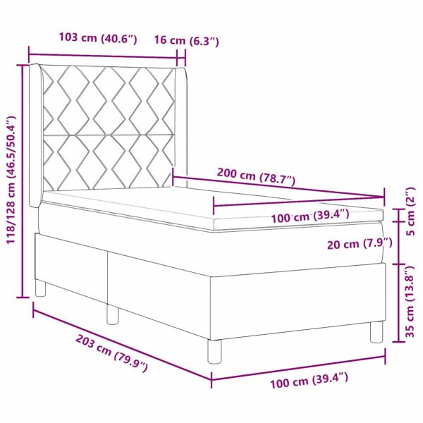 Легло с пружинирана основа Тъмен кафяв 200 x 100 cm текстил