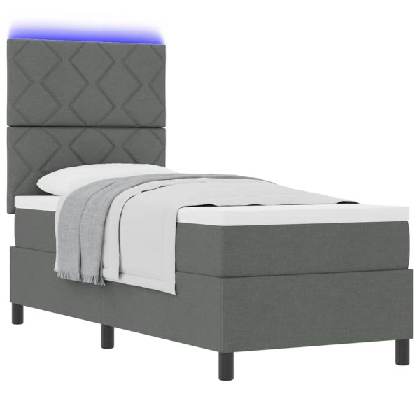 Легло с пружинирана основа с LED Тъмносив 80 x 200 cm текстил