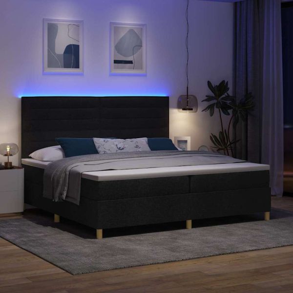 LED кутия за пружини с легло Черно 200 x 200 cm текстил