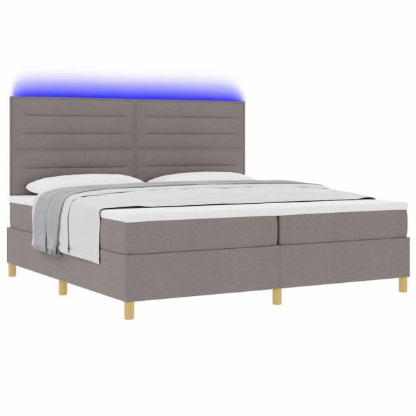 LED кутия за пружини с легло Таупе 200 x 200 cm текстил