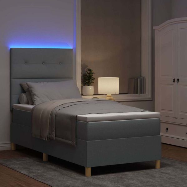 LED кутия за пружини с легло Светлосиво 90 x 190 cm текстил