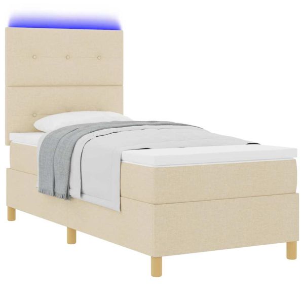LED кутия за пружини с легло с матрак Крем 90 x 200 cm текстил