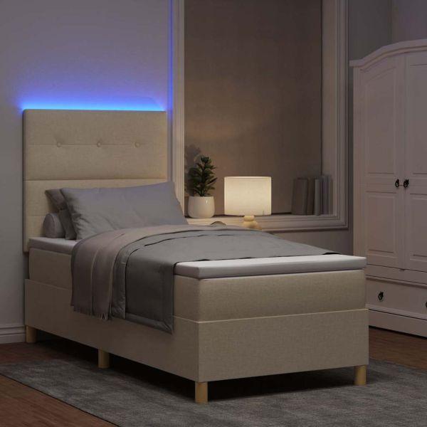 LED кутия за пружини с легло с матрак Крем 90 x 200 cm текстил
