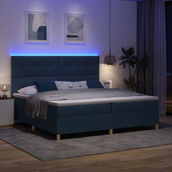 LED кутия за пружини с легло Синьо 200 x 200 cm текстил