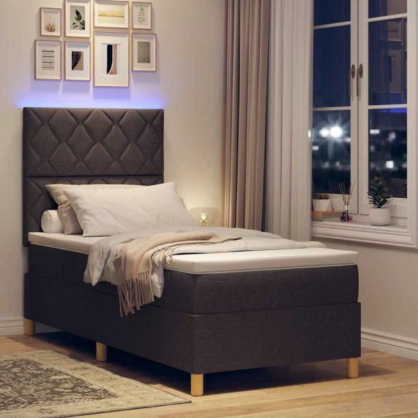 LED кутия за пружини с легло Тъмен кафяв 100 x 200 cm текстил