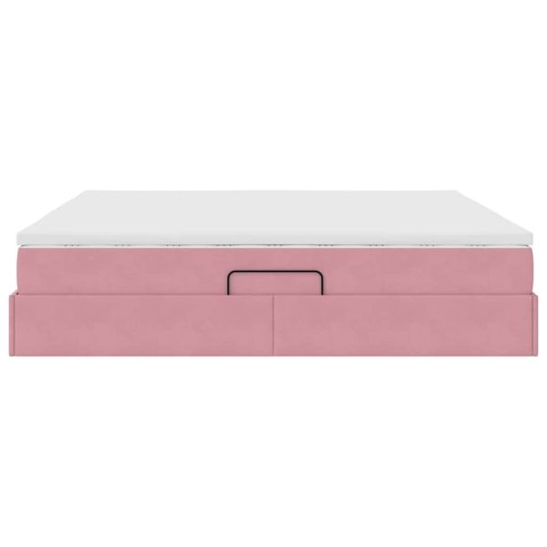 Легло с място за съхранение и матрак Розово 200 x 200 cm Кадифе