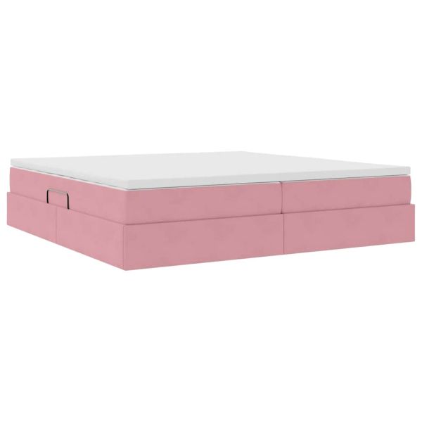 Легло с място за съхранение и матрак Розово 200 x 200 cm Кадифе
