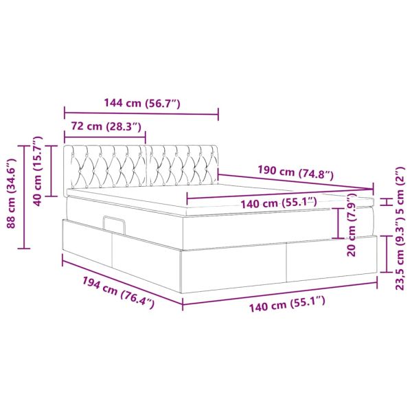 Легло с място за съхранение и матрак Таупе 140 x 190 cm