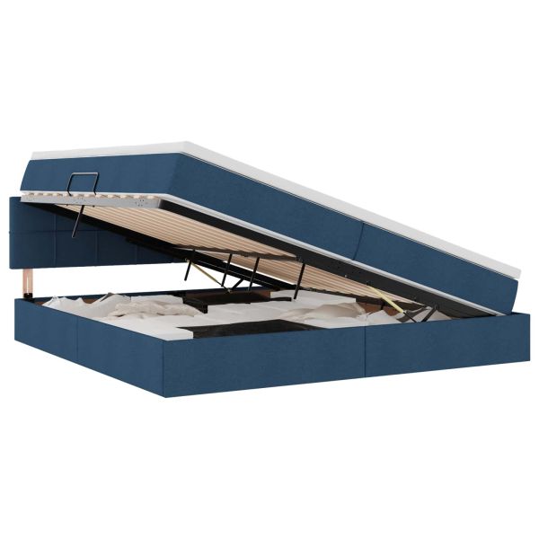 Легло с място за съхранение и LED Синьо 200 x 200 cm текстил