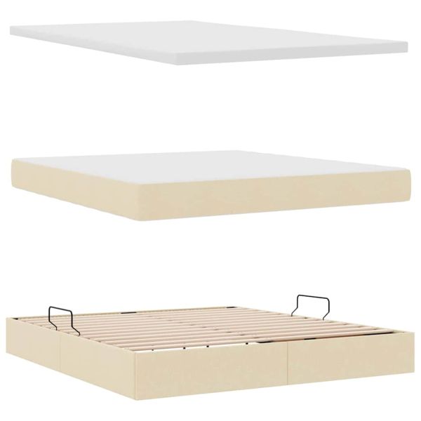 Легло с място за съхранение и LED Кремав 160 x 200 cm текстил