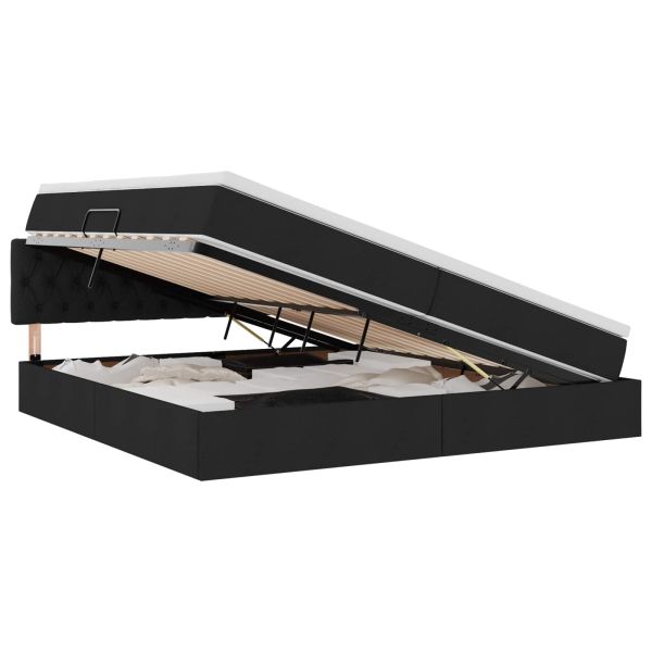 Легло с място за съхранение и LED Черно 200 x 200 cm текстил
