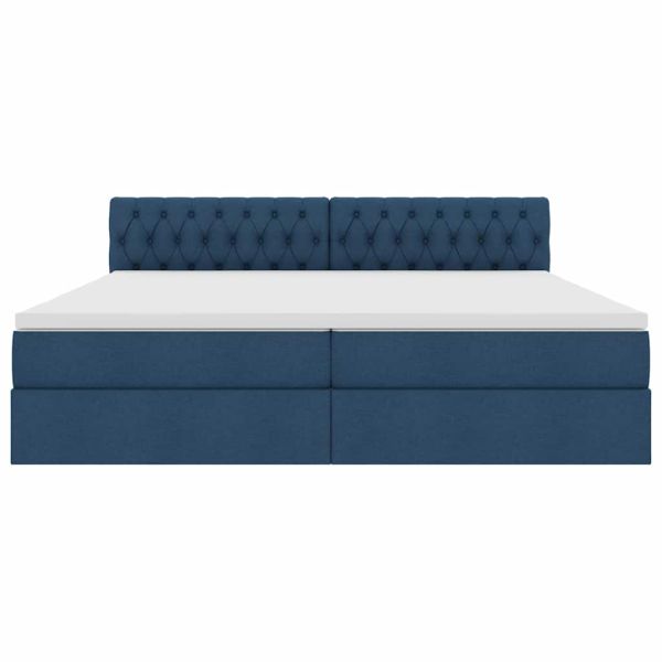 Легло с място за съхранение и LED Синьо 200 x 200 cm текстил