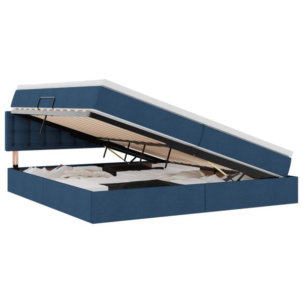 Легло с място за съхранение и LED Синьо 200 x 200 cm текстил