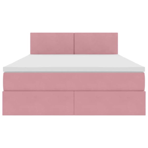 Легло с място за съхранение и LED Розово 140 x 190 cm Кадифе