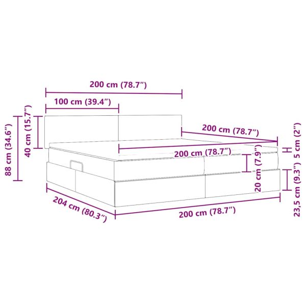 Легло с място за съхранение и LED Тъмен сив 200 x 200 cm Кадифе