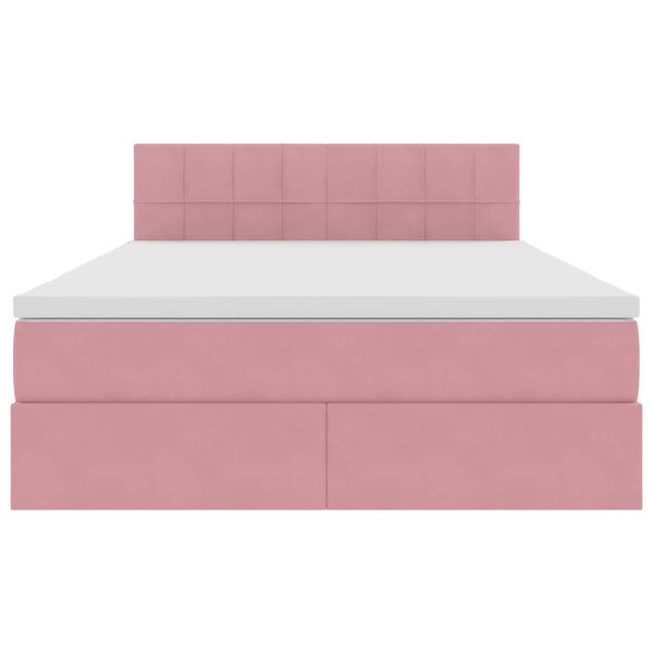 Легло с място за съхранение и LED Розово 140 x 190 cm Кадифе