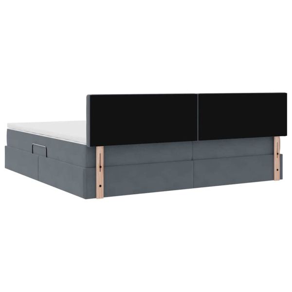 Легло с място за съхранение и LED Тъмен сив 200 x 200 cm Кадифе