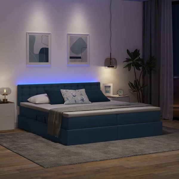 Легло С LED лентисти светлини Синьо 180 x 200 cm текстил