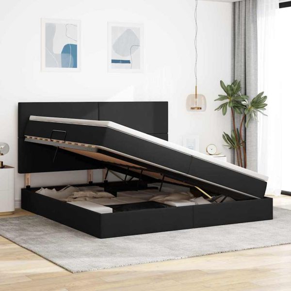 Легло с място за съхранение и матрак Черно 200 x 200 cm