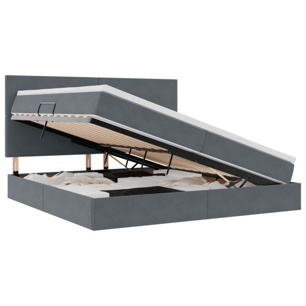 Легло с място за съхранение и матрак Тъмен сив 200 x 200 cm