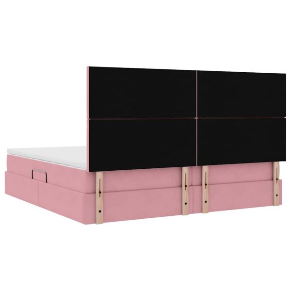 Легло с място за съхранение и матрак Розово 200 x 200 cm Кадифе