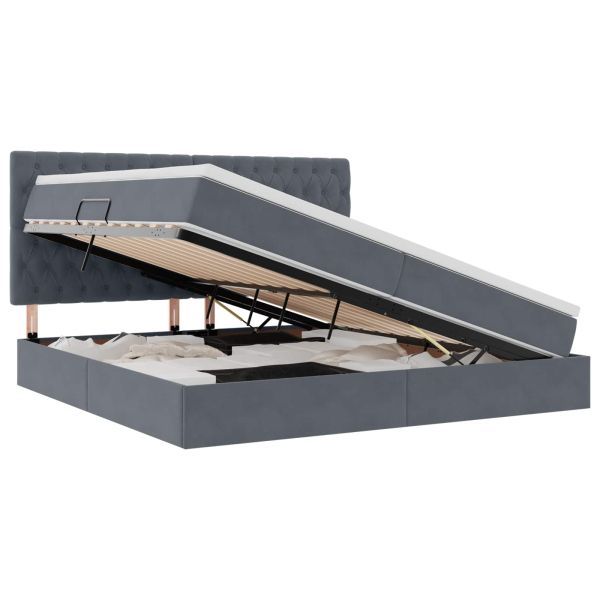Легло с място за съхранение и матрак Тъмен сив 200 x 200 cm