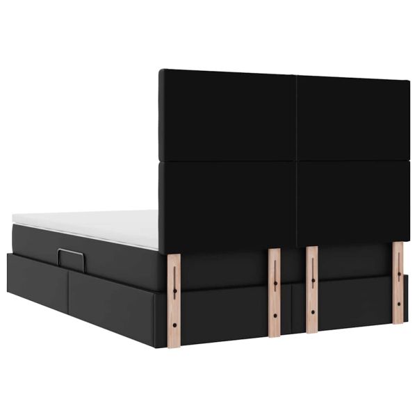 Легло с място за съхранение и LED Черно 140 x 200 cm Изкуствена