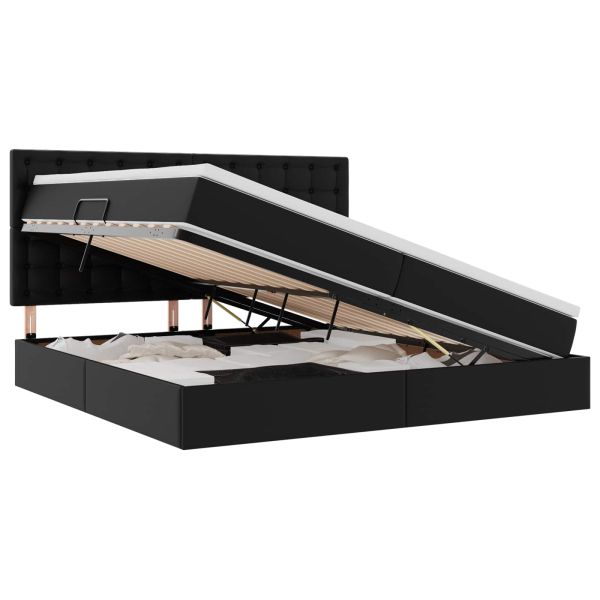 Легло с място за съхранение и LED Черно 200 x 200 cm Изкуствена