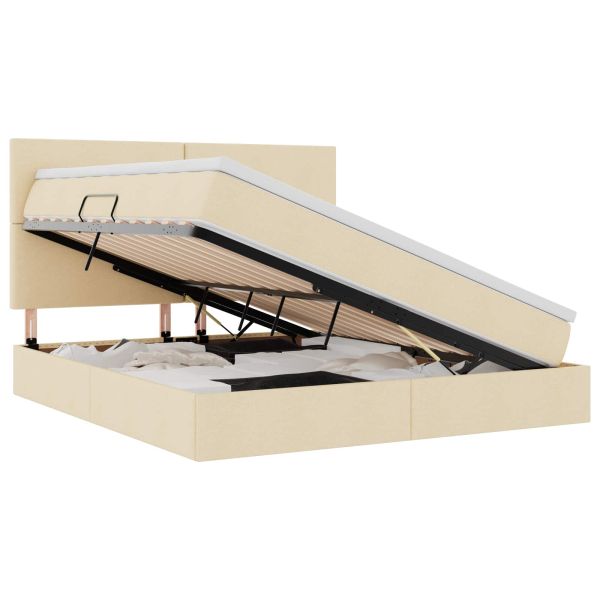 Легло с място за съхранение и LED Кремав 160 x 200 cm Полиестер