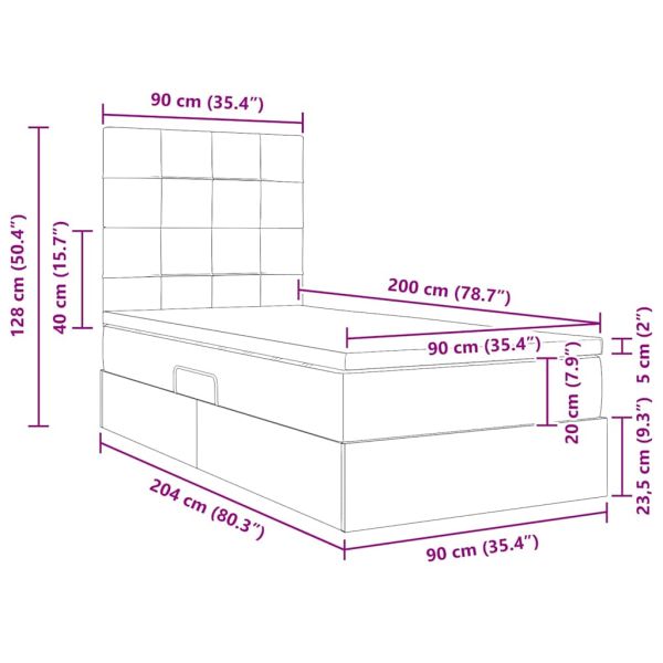 Легло с място за съхранение и LED Синьо 90 x 200 cm Полиестер