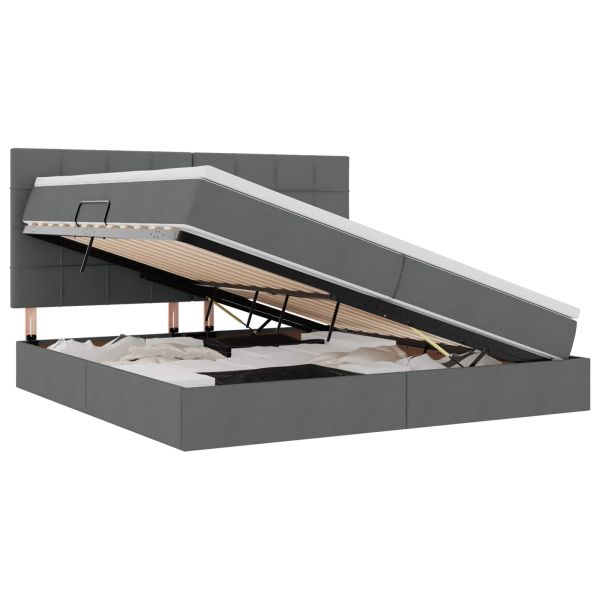 Легло с място за съхранение и LED с LED Тъмен сив 200 x 200 cm