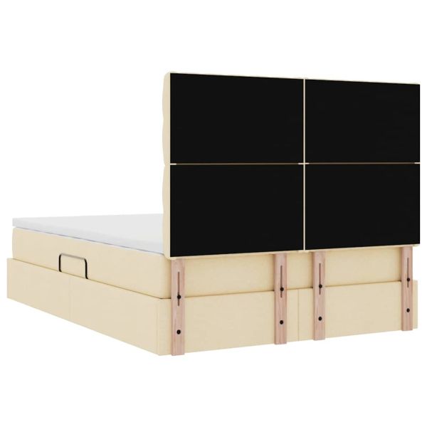 Легло с място за съхранение и LED Кремав 140 x 200 cm Полиестер