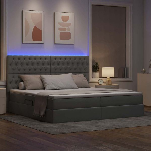 Легло с място за съхранение и LED с LED Светлосиво 200 x 200 cm