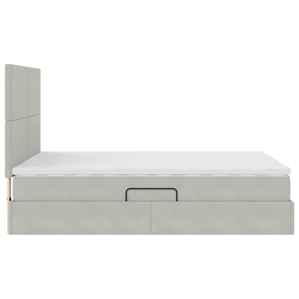 Легло с място за съхранение и LED с LED Светлосиво 140 x 190 cm