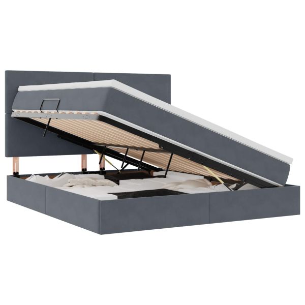 Легло с място за съхранение и LED Тъмен сив 180 x 200 cm Кадифе