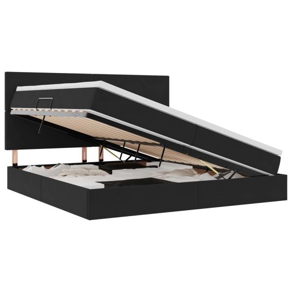 Легло с място за съхранение и LED Черно 200 x 200 cm Кадифе
