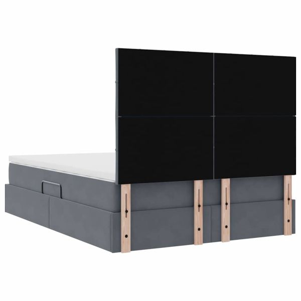 Легло с място за съхранение и LED Тъмен сив 140 x 190 cm Кадифе