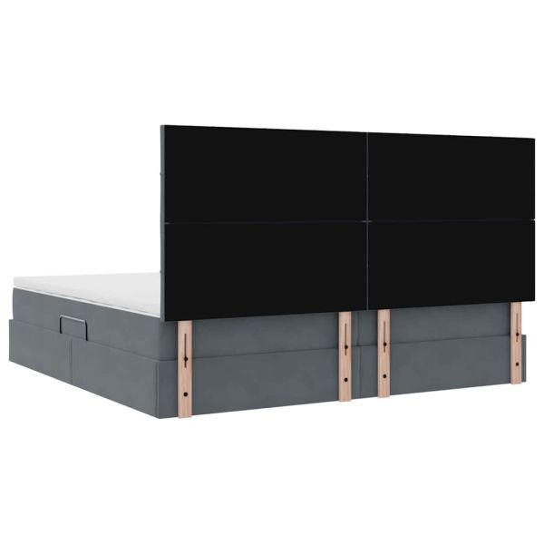 Легло с място за съхранение и LED Тъмен сив 200 x 200 cm Кадифе