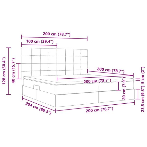 Легло с място за съхранение и LED Тъмен син 200 x 200 cm Кадифе