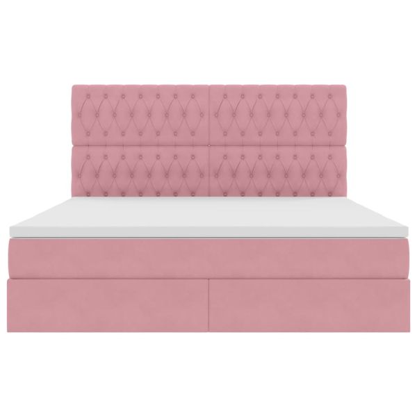 Легло с място за съхранение и LED Розово 180 x 200 cm Кадифе