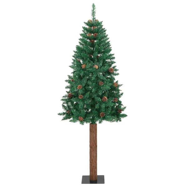 Тясно коледно дърво Зелен 210 cm ПВЦ и масивно борово дърво