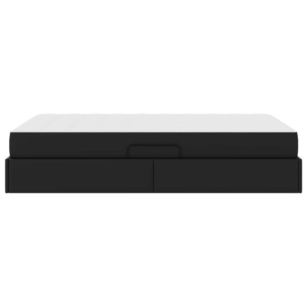 Легло с място за съхранение и матрак с матрак 2 pcs Черно Кожа