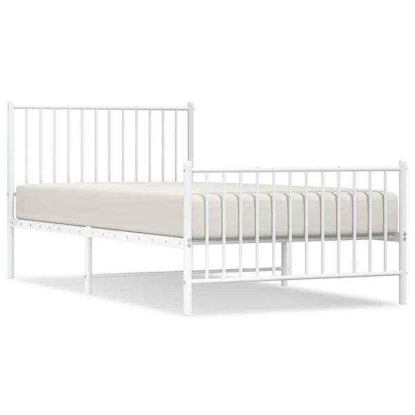 Метална рамка за легло с горна и долна табла, бяла, 100x200 см